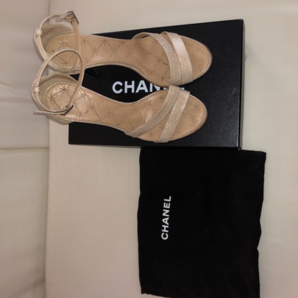 Chanel Ankle Strap Leather Sandals 8.5